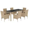 Image de vidaXL Ensemble à Manger de Jardin et Coussins 7 pcs Beige rotin Verre, Ensemble de Salle à Manger d'extérieur, Meuble de Salle à Manger de Jardin, Table et chaises de Jardin