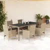 Image de vidaXL Ensemble à manger de jardin et coussins 7 pcs beige rotin verre