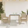 Image de vidaXL Ensemble à manger de jardin et coussins 3 pcs beige rotin verre