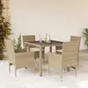 Image de vidaXL Ensemble à manger de jardin et coussins 5 pcs beige rotin verre