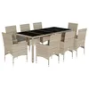 Image de vidaXL Ensemble à Manger de Jardin avec Coussins 9 pcs rotin et Verre, Ensemble de Salle à Manger d'extérieur, Meuble de Salle à Manger de Jardin, Table et chaises de Jardin