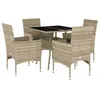 Image de vidaXL Ensemble à Manger de Jardin avec Coussins 5 pcs rotin et Verre, Ensemble de Salle à Manger d'extérieur, Meuble de Salle à Manger de Jardin, Table et chaises de Jardin