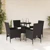 Image de vidaXL Ensemble à manger de jardin et coussins 5 pcs noir rotin verre