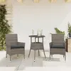 Image de vidaXL Ensemble à manger de jardin et coussins 3 pcs gris rotin verre