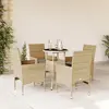 Image de vidaXL Ensemble à manger de jardin et coussins 5 pcs beige rotin verre