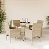 Image de vidaXL Ensemble à manger de jardin et coussins 5 pcs beige rotin verre