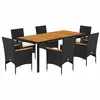 Image de vidaXL Ensemble à Manger de Jardin et Coussins 7pcs Noir rotin Acacia, Ensemble de Salle à Manger d'extérieur, Meuble de Salle à Manger de Jardin, Table et chaises de Jardin