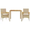 Image de vidaXL Ensemble à Manger de Jardin et Coussins 3pcs Beige rotin Acacia, Ensemble de Salle à Manger d'extérieur, Meuble de Salle à Manger de Jardin, Table et chaises de Jardin