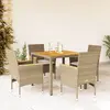 Image de vidaXL Ensemble à manger de jardin et coussins 5pcs beige rotin acacia