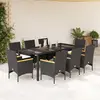 Image de vidaXL Ensemble à manger de jardin et coussins 9 pcs noir rotin verre