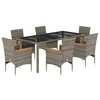 Image de vidaXL Ensemble à Manger de Jardin et Coussins 7 pcs Gris rotin Verre, Ensemble de Salle à Manger d'extérieur, Meuble de Salle à Manger de Jardin, Table et chaises de Jardin