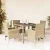 Image de vidaXL Ensemble à manger de jardin et coussins 5 pcs beige rotin verre