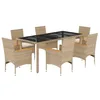 Image de vidaXL Ensemble à Manger de Jardin et Coussins 7 pcs Beige rotin Verre, Ensemble de Salle à Manger d'extérieur, Meuble de Salle à Manger de Jardin, Table et chaises de Jardin
