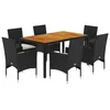 Image de vidaXL Ensemble à Manger de Jardin et Coussins 7pcs Noir rotin Acacia, Ensemble de Salle à Manger d'extérieur, Meuble de Salle à Manger de Jardin, Table et chaises de Jardin