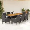 Image de vidaXL Ensemble à manger de jardin et coussins 9 pcs noir rotin acacia