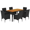 Image de vidaXL Ensemble à Manger de Jardin et Coussins 7pcs Noir rotin Acacia, Ensemble de Salle à Manger d'extérieur, Meuble de Salle à Manger de Jardin, Table et chaises de Jardin