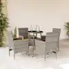Image de vidaXL Ensemble à manger de jardin et coussins 5 pcs gris rotin verre