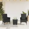 Image de vidaXL Ensemble de bistro avec coussins 3pcs noir résine tressée verre