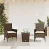 Image de vidaXL Ensemble de bistro avec coussins 3 pcs marron rotin et verre