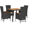 Image de vidaXL Ensemble à Manger de Jardin avec Coussins 5pcs, Table de Terrasse, Meubles de Patio, Mobilier d'Extérieur, Noir Résine Tressée