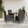 Image de vidaXL Ensemble à manger de jardin coussins 5pcs Noir Résine tressée