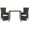Image de vidaXL Ensemble à Manger de Jardin avec Coussins 3 pcs, Table de Terrasse, Meubles de Patio, Mobilier d'Extérieur, Noir Résine Tressée