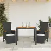 Image de vidaXL Ensemble à manger de jardin avec coussins 3 pcs Noir