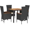 Image de vidaXL Ensemble à Manger de Jardin avec Coussins 5pcs, Table de Terrasse, Meubles de Patio, Mobilier d'Extérieur, Noir Résine Tressée