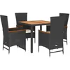 Image de vidaXL Ensemble à Manger de Jardin avec Coussins 5pcs, Table de Terrasse, Meubles de Patio, Mobilier d'Extérieur, Noir Résine Tressée