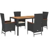 Image de vidaXL Ensemble à Manger de Jardin Coussins 5pcs Noir Résine tressée