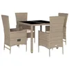 Image de vidaXL Ensemble à Manger de Jardin avec Coussins 5pcs, Table de Terrasse, Meubles de Patio, Mobilier d'Extérieur, Beige Résine Tressée