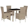 Image de vidaXL Ensemble à Manger de Jardin avec Coussins 5pcs, Table de Terrasse, Meubles de Patio, Mobilier d'Extérieur, Beige Résine Tressée