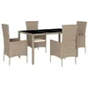 Image de vidaXL Ensemble à Manger de Jardin avec Coussins 5pcs, Table de Terrasse, Meubles de Patio, Mobilier d'Extérieur, Beige Résine Tressée
