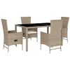 Image de vidaXL Ensemble à Manger de Jardin avec Coussins 5pcs, Table de Terrasse, Meubles de Patio, Mobilier d'Extérieur, Beige Résine Tressée