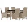 Image de vidaXL Ensemble à Manger de Jardin avec Coussins 7 pcs, Table de Terrasse, Meubles de Patio, Mobilier d'Extérieur, Beige Résine Tressée