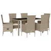 Image de vidaXL Ensemble à Manger de Jardin avec Coussins 7 pcs, Table de Terrasse, Meubles de Patio, Mobilier d'Extérieur, Beige Résine Tressée