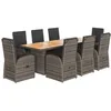 Image de vidaXL Ensemble à Manger de Jardin 9 pcs Coussins Gris résine tressée, Ensemble de Salle à Manger d'extérieur, Meuble de Salle à Manger de Jardin, Table et chaises de Jardin