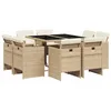 Image de vidaXL Ensemble à Manger de Jardin et Coussins 9 pcs Beige Poly rotin