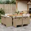 Image de vidaXL Ensemble à manger de jardin et coussins 9 pcs beige Poly rotin