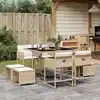 Image de vidaXL Ensemble à manger de jardin et coussins 9 pcs beige Poly rotin