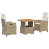 Image de vidaXL Ensemble à Manger de Jardin avec Coussins 3 pcs, Table de Terrasse, Meubles de Patio, Mobilier d'Extérieur, Beige Résine Tressée
