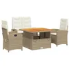 Image de vidaXL Ensemble à Manger de Jardin avec Coussins 4 pcs, Table de Terrasse, Meubles de Patio, Mobilier d'Extérieur, Beige Résine Tressée