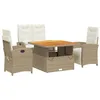 Image de vidaXL Ensemble à Manger de Jardin avec Coussins 4 pcs, Table de Terrasse, Meubles de Patio, Mobilier d'Extérieur, Beige Résine Tressée