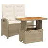 Image de vidaXL Ensemble à Manger de Jardin avec Coussins 2 pcs, Table de Terrasse, Meubles de Patio, Mobilier d'Extérieur, Beige Résine Tressée