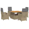 Image de vidaXL Ensemble à Manger de Jardin avec Coussins 5pcs, Table de Terrasse, Meubles de Patio, Mobilier d'Extérieur, Beige Résine Tressée