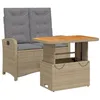 Image de vidaXL Ensemble à Manger de Jardin avec Coussins 2 pcs, Table de Terrasse, Meubles de Patio, Mobilier d'Extérieur, Beige Résine Tressée