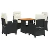 Image de vidaXL Ensemble à Manger de Jardin avec Coussins 5pcs, Table de Terrasse, Meubles de Patio, Mobilier d'Extérieur, Noir Résine Tressée