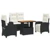 Image de vidaXL Ensemble à Manger de Jardin avec Coussins 4 pcs, Table de Terrasse, Meubles de Patio, Mobilier d'Extérieur, Noir Résine Tressée