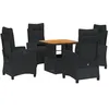 Image de vidaXL Ensemble à Manger de Jardin avec Coussins 5pcs, Table de Terrasse, Meubles de Patio, Mobilier d'Extérieur, Noir Résine Tressée