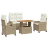 Image de vidaXL Ensemble à Manger de Jardin avec Coussins 4 pcs, Table de Terrasse, Ensemble de Meubles de Patio, Mobilier d'Extérieur, Beige Résine Tressée